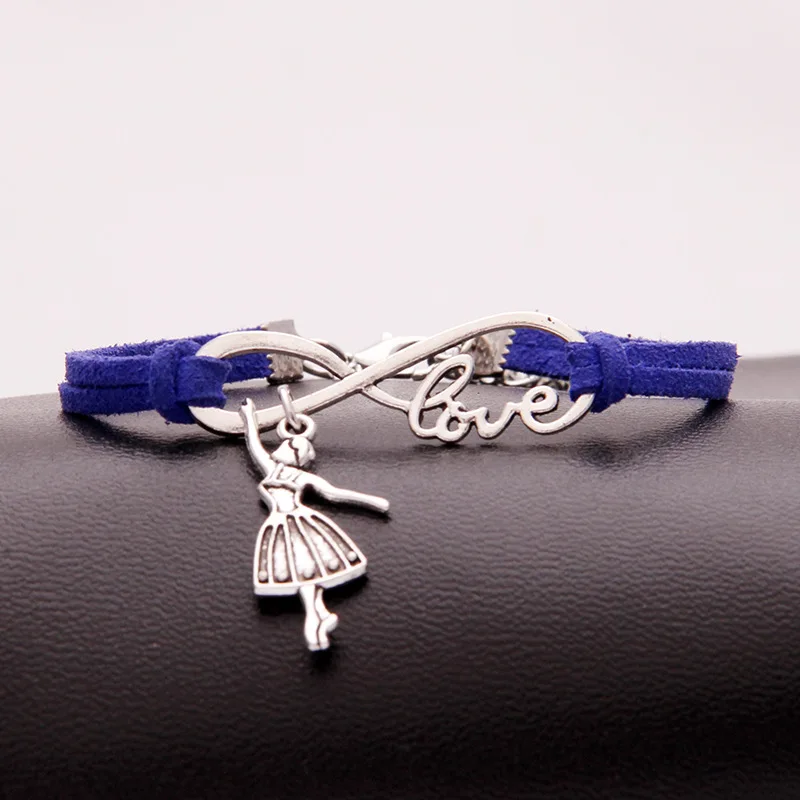 New Fashion Antique Silver Ballerina Girl Charms Small Pendant Infinity Love Leather Dance Bracelets Lovely Jewelry Unique Gifts | Украшения