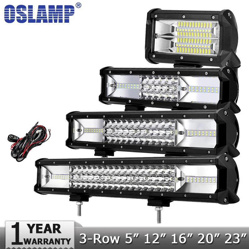 Oslamp 12 &quot16&quot 20 &quot23&quot 3 рядный светодиодный светильник бар внедорожный комбо луч
