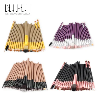 

100Set/Lot Hot Selling 20Pcs Makeup Powder Foundation Eyeshadow Eyeliner Lip Cosmetic Brushes Set Free Shipping