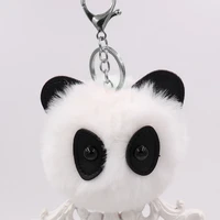 cute girls fluffy rabbit fur pompom panda key chain for women pom pom ball keychain on bag car trinket frmale jewelry party gift