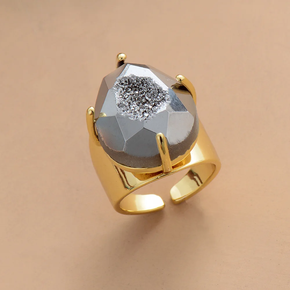 Rings For Women High End Gold Color Druzy Fashion Party Bestfriend Cocktail Gifts Size 7 | Украшения и аксессуары