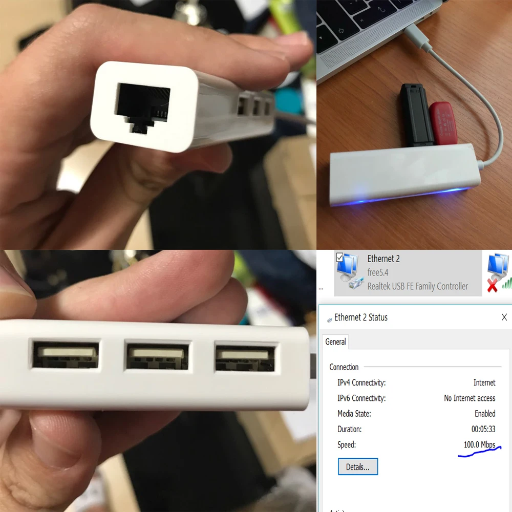 USB chyi Тип-C концентратор USB-C до 3 Порты и разъёмы USB2.0+ Rj45 коммутатора Ethernet 10/100 Мбит сетевой адаптер Micro USB C сплиттер для ПК, ноутбука, настольного компьютера