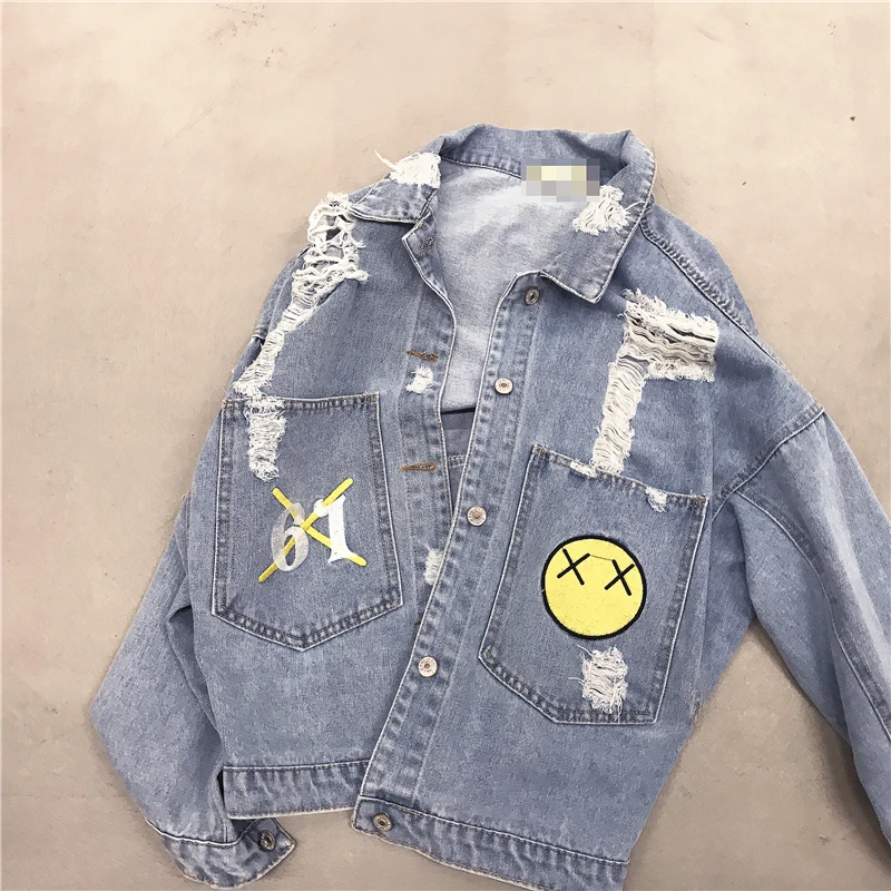 Новое джинсовое пальто для женщин 2019 BF стиль Harajuku Свободные куртки рваные