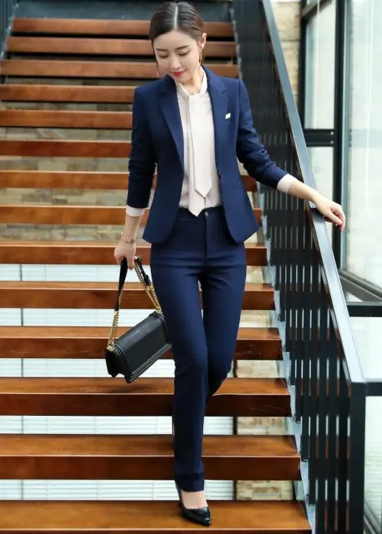 Navy coat and pants Модная юбка костюмы Женская одежда мужское пальто интервью официальный Блейзер и юбка офисные женские большие размеры Спецодежда - Цвет: Navy coat and pants
