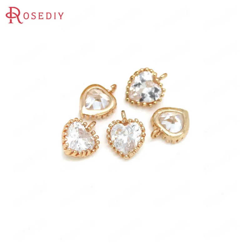 4PCS 9x11MM 24K Champagne Gold Color Plated Brass with Zircon Heart Charms Pendants High Quality Diy Jewelry Accessories | Украшения и