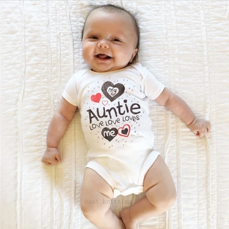 Casual Lovely Baby Kids Romper Bodysuit My Auntie Loves Me Printed Boys Girls Infant Playsuits One Piece Suit