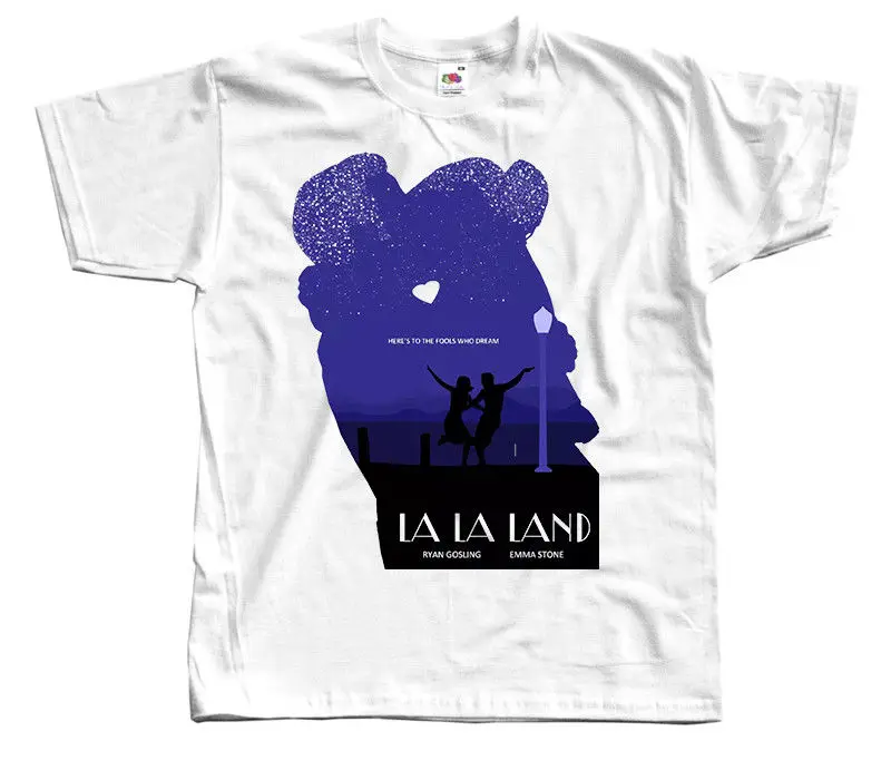 

La La Land V1, Poster, Emma Stone, Ryan Gosling, T-SHIRT WHITE All Sizes S-3XL 100% Cotton Short Sleeve O-Neck Tops Tee Shirts