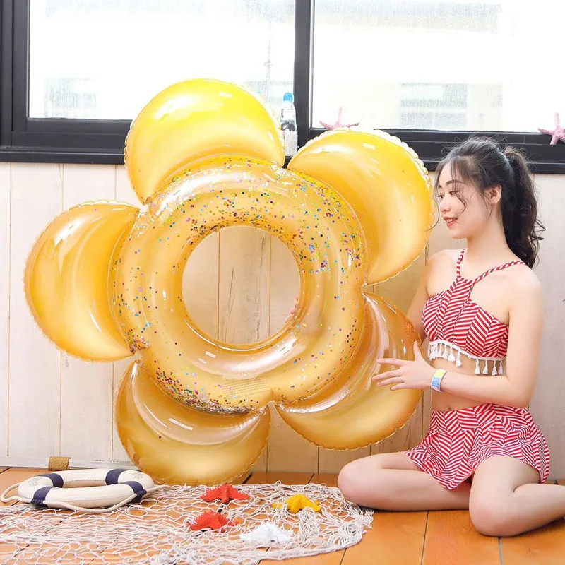 

Hot Inflatable Floral Swimming Ring Glitter Float Water Toy Raft for Beach Parties Summer DO2