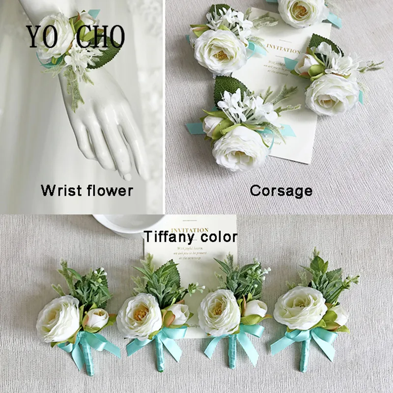 

YO CHO 2018 New Fashion Delicate Bride Groom Wedding Corsage And Boutonnieres Rose Wrist Flowers Bridesmaid Sisters Hand Flowers