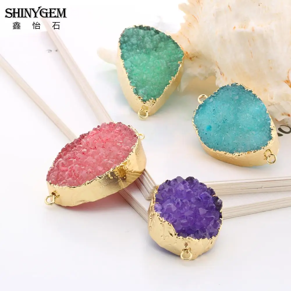 ShinyGem Druzy камень кулон DIY шармы-соединители золотое покрытие много цветов
