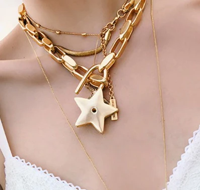 star necklace Rongho, Винтажное колье с красным сердцем, колье для женщин, Готическая металлическая цепочка, ожерелье с подвеской в виде звездочки и сердца, женское массивное ожерелье - Окраска металла: star necklace