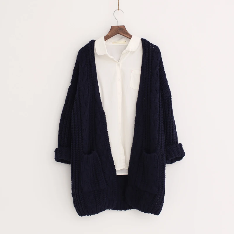 Женский длинный кардиган с карманами повседневный трикотажный завязками