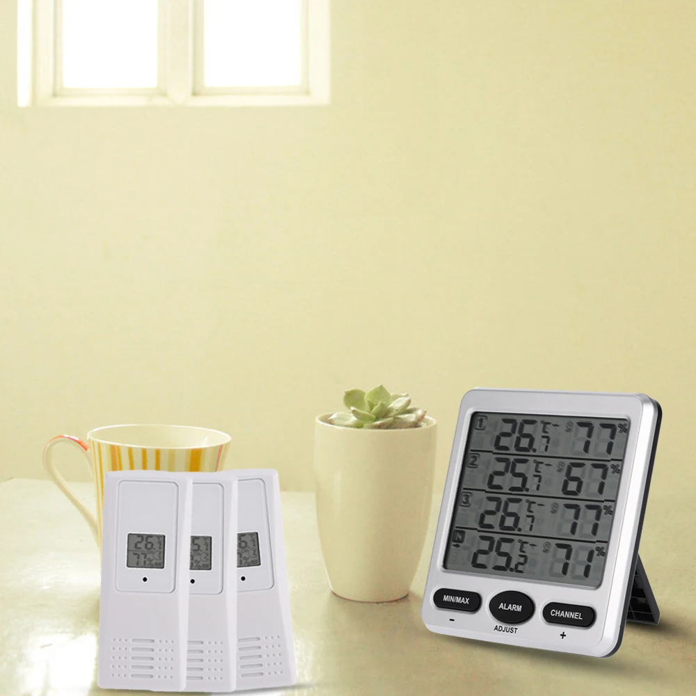 Multi-functional LCD Wireless 8-Channel Indoor/Outdoor Thermo-hygrometer with Three Remote Sensors Alarm Function Digital 433MHz | Дом и сад