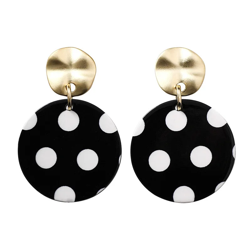 Женские асимметричные серьги Hyperbole корейские длинные в горошек с металлическими