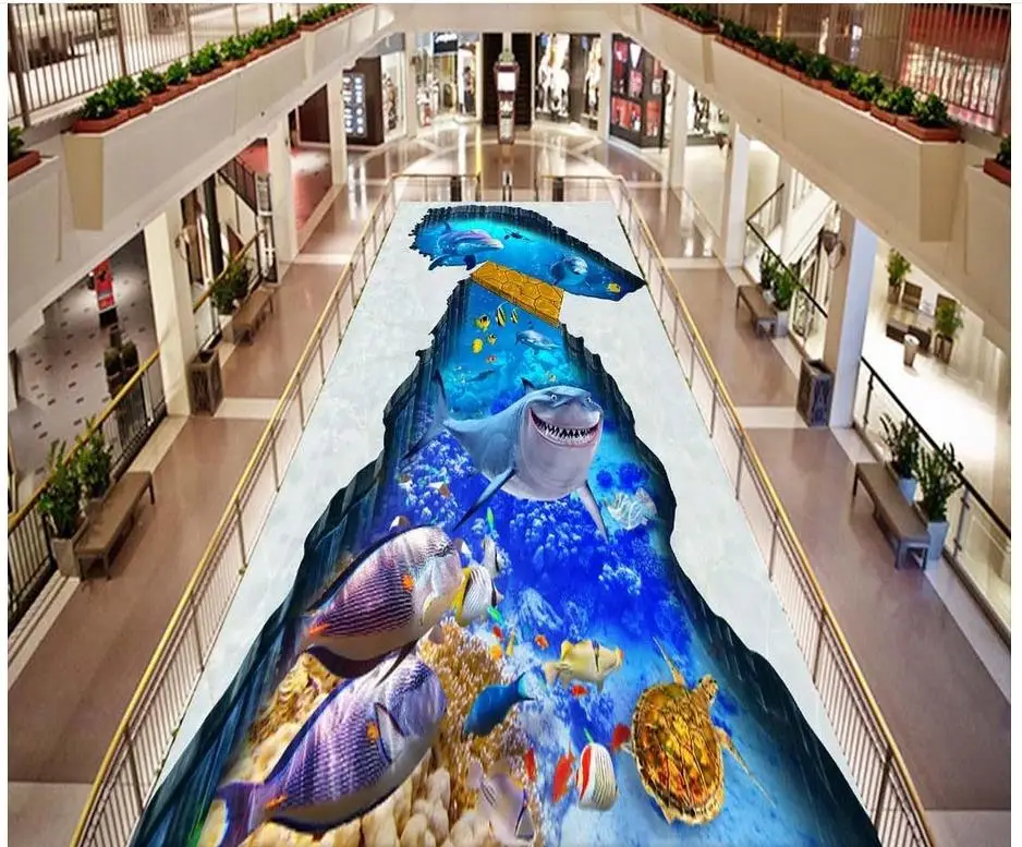 3D обои с рисунком пола море Акула дельфины деревянный мост картина для ванной