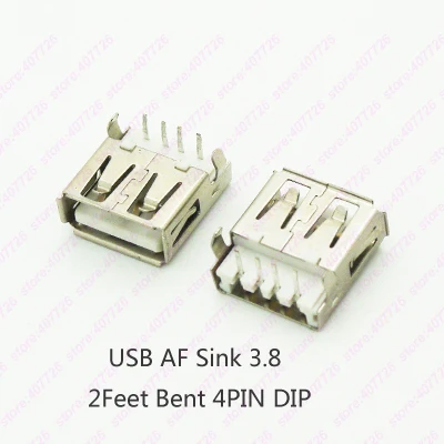 10 шт. USB 2,0 гнездо USB разъем Женский раковина 3,8 4P DIP 90 градусов 2 изогнутые ножки PCB Mount