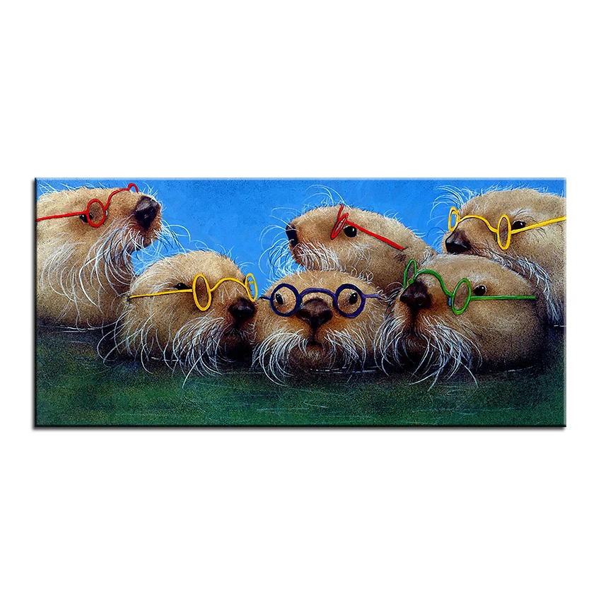 Большой размер Печать масляной живописи см выдры настенная живопись Настенная