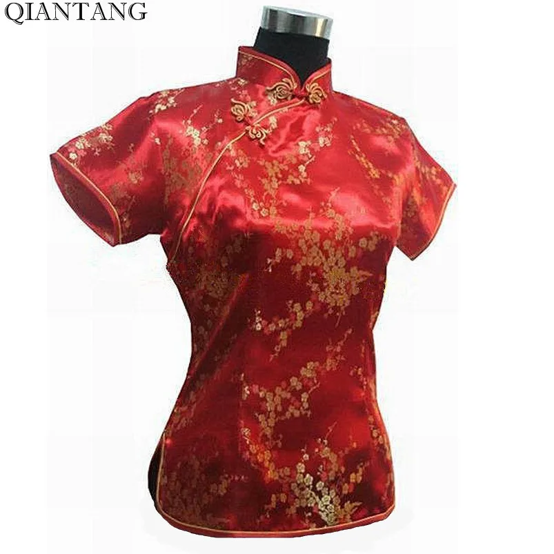 Черно красная Новинка летняя блузка Mujere Camisa китайская женская атласная рубашка