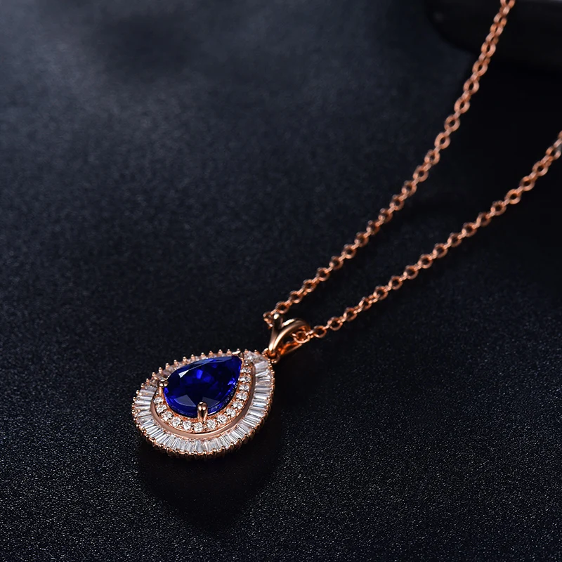 Цепочка с подвеской из натурального танзанита под розовое золото 18 карат|tanzanite