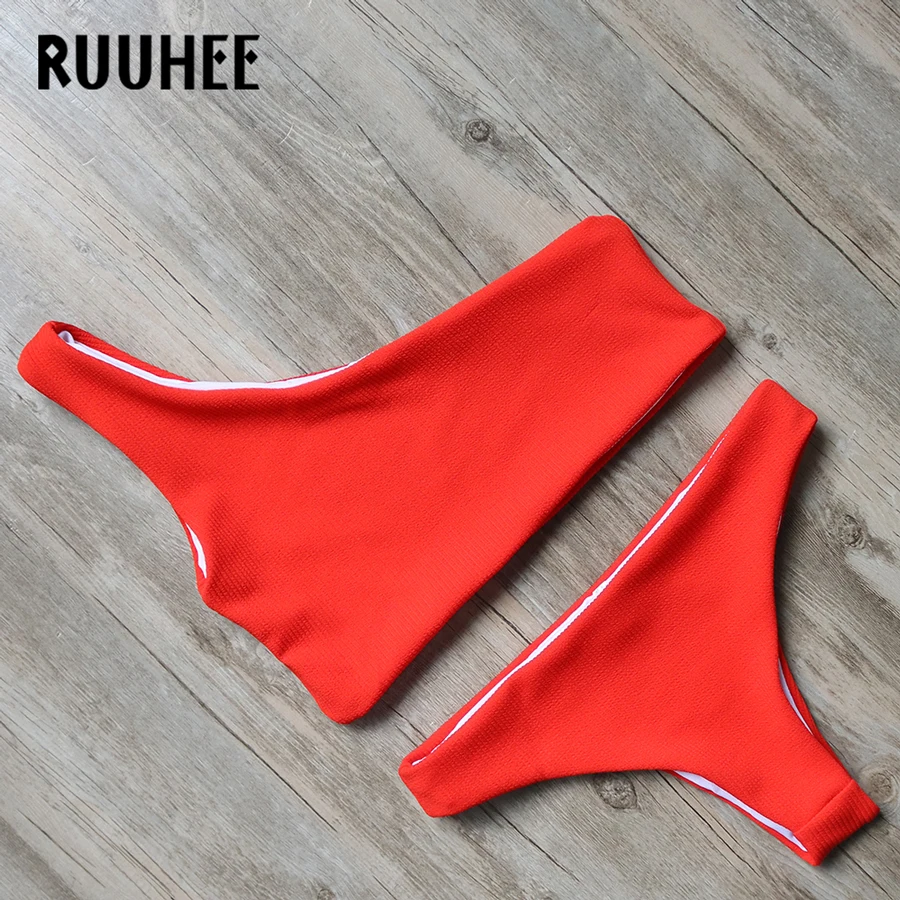 RUUHEE, Одноцветный бикини,, купальник для женщин, купальник на одно плечо, купальный костюм, комплект бикини, летний бразильский женский купальник, бикини