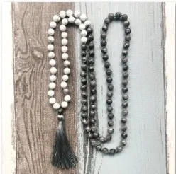 As Pic Show Howlite Лабрадорит кисточкой ювелирные изделия молитва бусины 108 ожерелье с узелками мужские Mala духовные ювелирные изделия целебный подарок для друга - Окраска металла: As Pic Show
