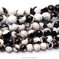 high quality 81012mm natural black white stone faceted round shape diy loose beads strand 15 jewellery creative making wj306