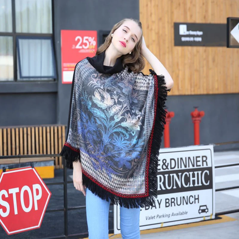 Осенне зимняя женская акриловая плотная теплая Цветочная шаль женский кардиган