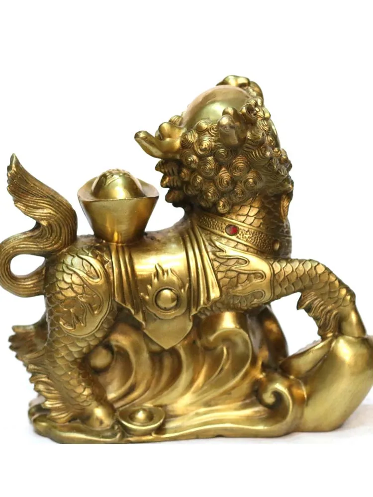 Китайский латунный медный игровой шар YuanBao Fly Kylin Kilin Qilin пара статуй