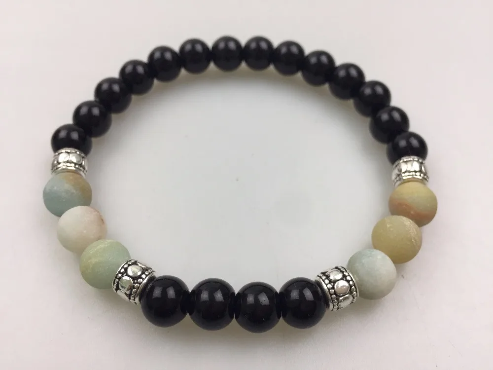 Модный браслет из натурального камня для мужчин и женщин 8 мм черный оникс