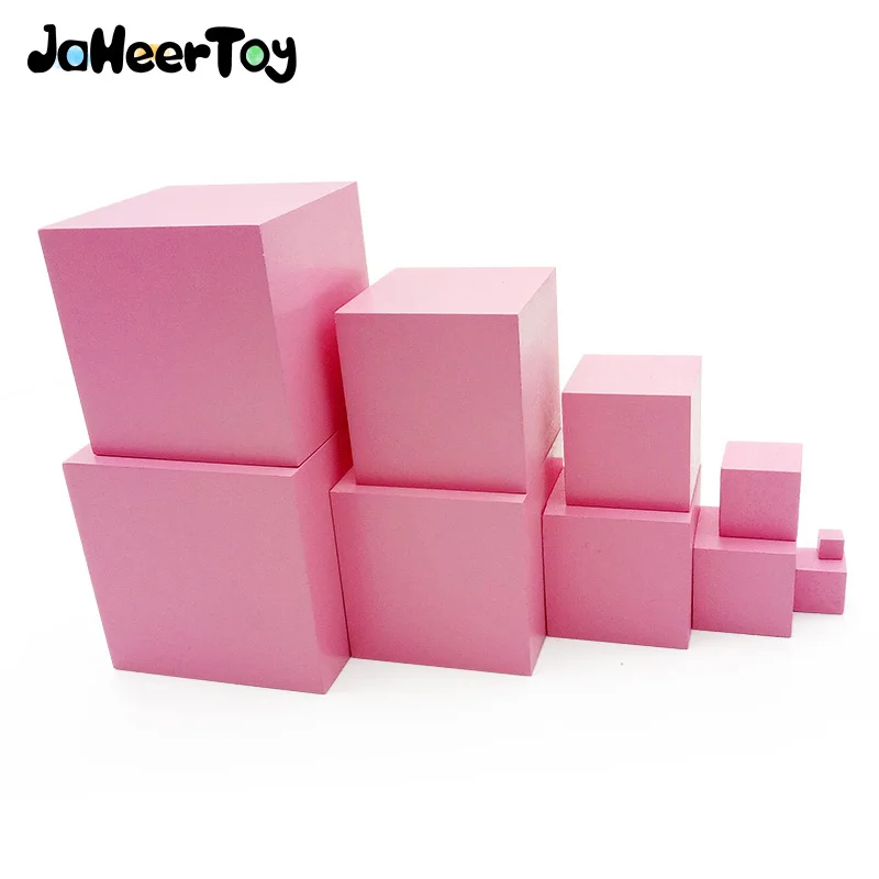 

JaheerToy Wooden Toys for Children Pink Tower Geometric Assembling Blocks From Big to Small Cube Montessori Educational Toy