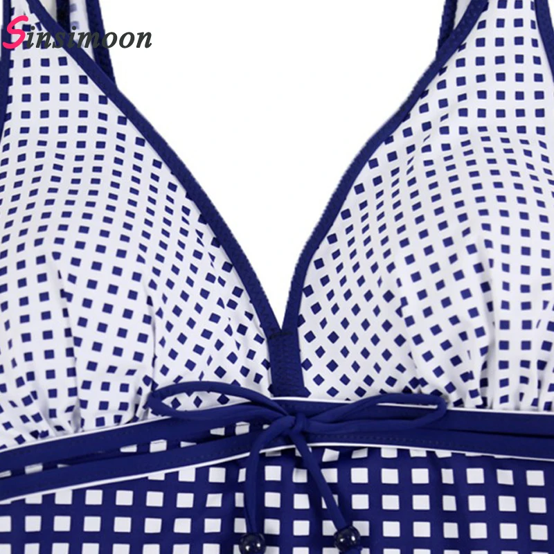 Летние Купальники в клетку с принтом слитный купальник лямкой на шее открытой