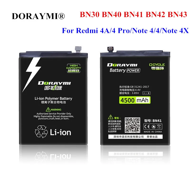 Аккумулятор для телефона DORAYMI BN30 BN40 BN41 BN42 BN43 Xiaomi Redmi 4A 4 Pro Note 4X 4Pro Note4 сменные