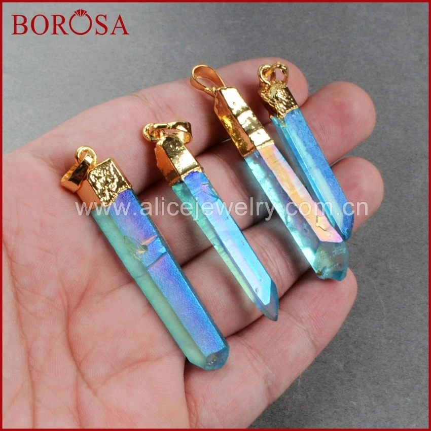 BOROSA 10 шт Druzy Кулон Золотой Цвет титановый кварцевый кристалл столб точка синий и AB