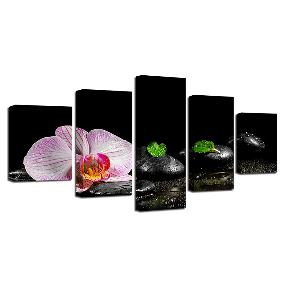 Embelish 5 Pieces Modern Home Decor Wall Art Posters For Living Room Orchid And Stones Spa HD Canvas Painting Pictures | Дом и сад