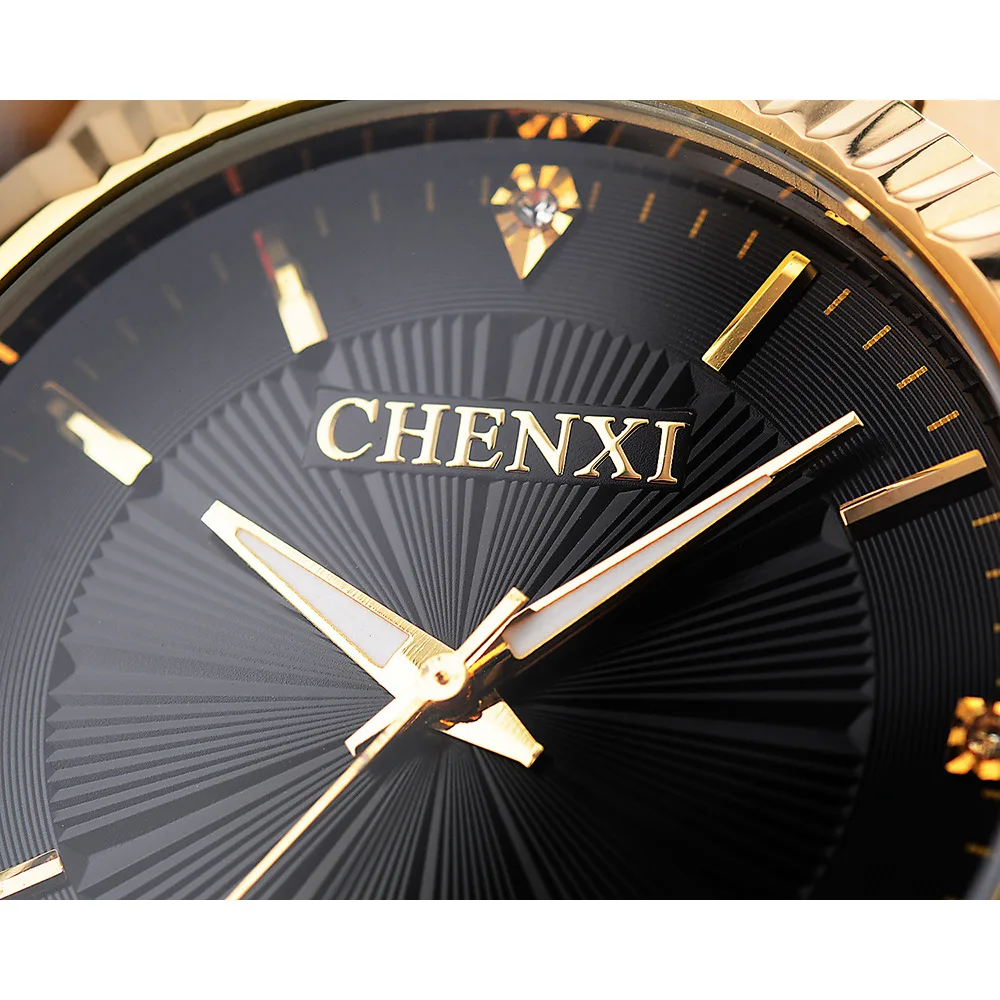 CHENXI Creative Golden Men's Quartz Wristwatches Women Men Full Steel Luxury Clock Brand Watches lovers' Waterproof Gold Watch