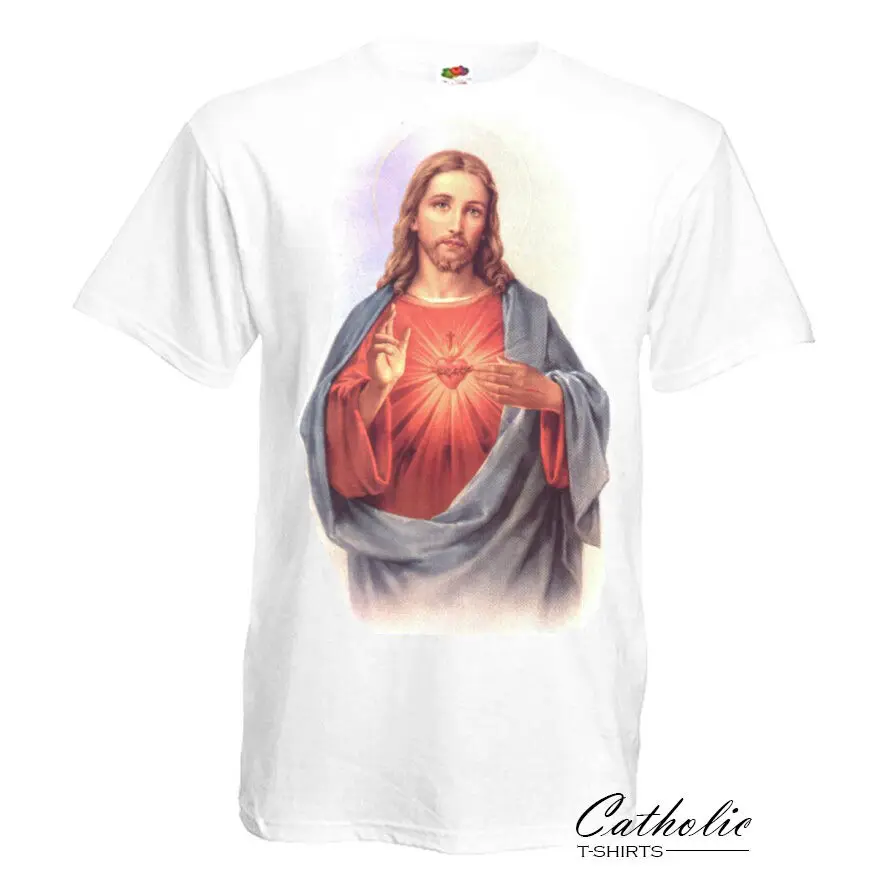 Белая футболка унисекс с надписью Cool Sacred Heart Of Jesus Christ|Мужские футболки| |