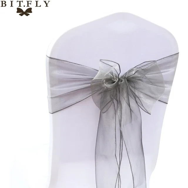 Silver BIT. FLY, 200 шт./лот, органза, прозрачная ткань, высокое качество, пояс для стула, бант для свадьбы, банкета, события, украшение стула, принадлежности - Цвет: Silver