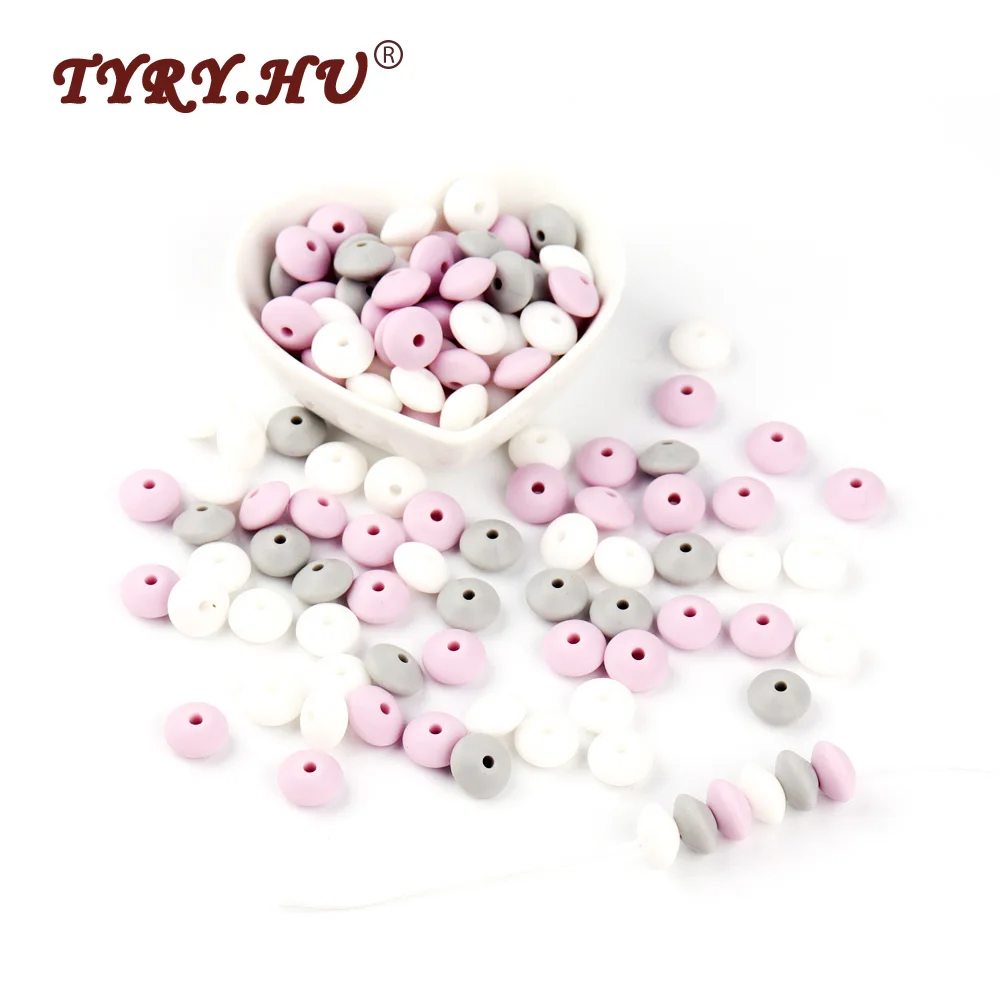 

TYRY.HU 12mm Food Grade Silicone Lentil Beads 60Pcs Chewable Baby Teething Abacus Beads BPA Free Baby Nursing Teether Pendant