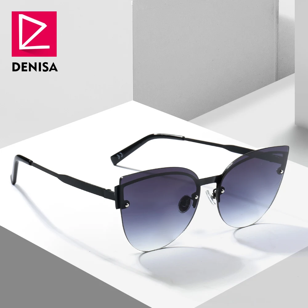 DENISA, известный бренд, без оправы, кошачий глаз, солнцезащитные очки для женщин, трендовые, Ретро стиль, для вождения, солнцезащитные очки для девушек, UV400, lunette de soleil femme, G22089