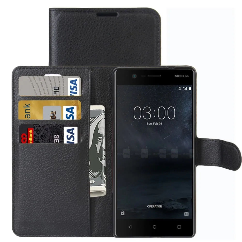 Кожаный чехол книжка с текстурой личи для Nokia 3|case for nokia|phone casesleather case |