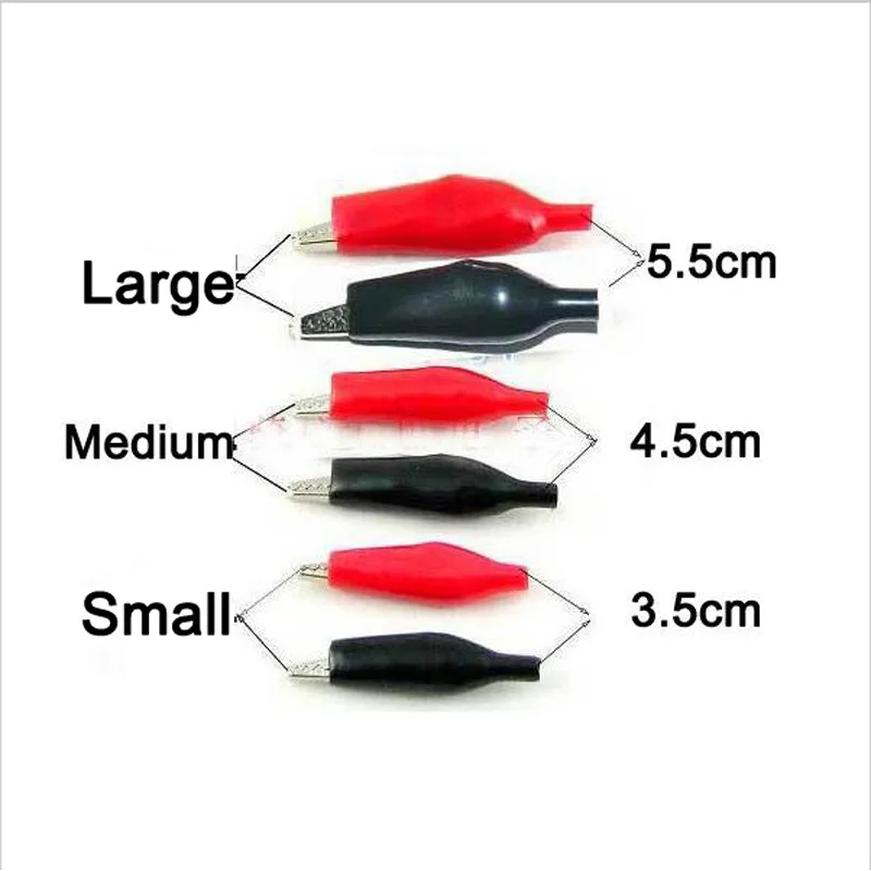 

Free Shipping 3valuesx50pcs=150pcs Alligator Clip L/M/S Size 55mm 45mm 35mm Crocodile Test Clip 5.5/4.5/3.5 cm Red and Black