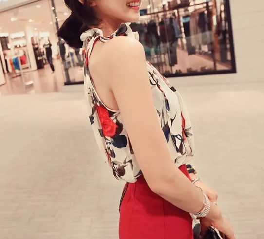 Пляжная блузка с лямкой на шее без рукавов в Корейском стиле офисная для работы