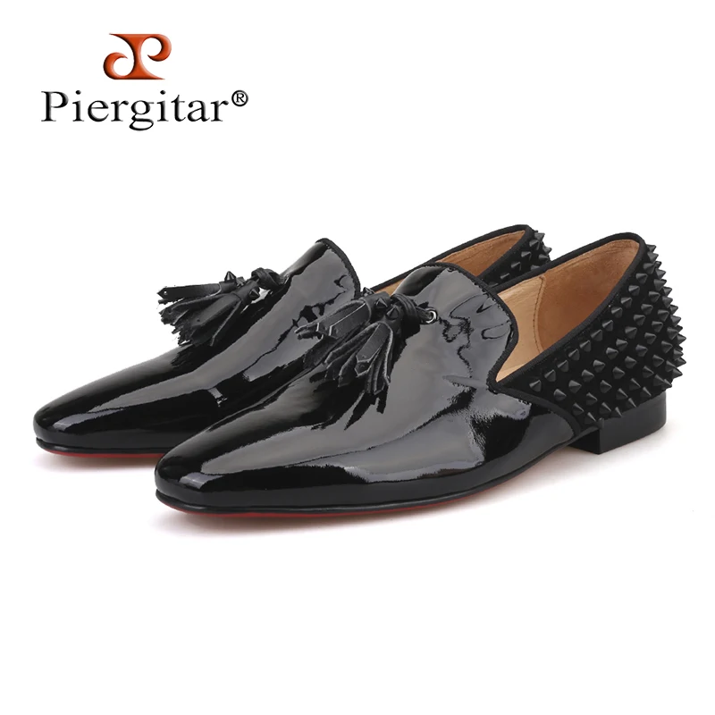 

Piergitar 2018 Handmade Men's Luxury Loafer Spikes and Tassel mixed designs red bottom shoes party and wedding men dress shoes