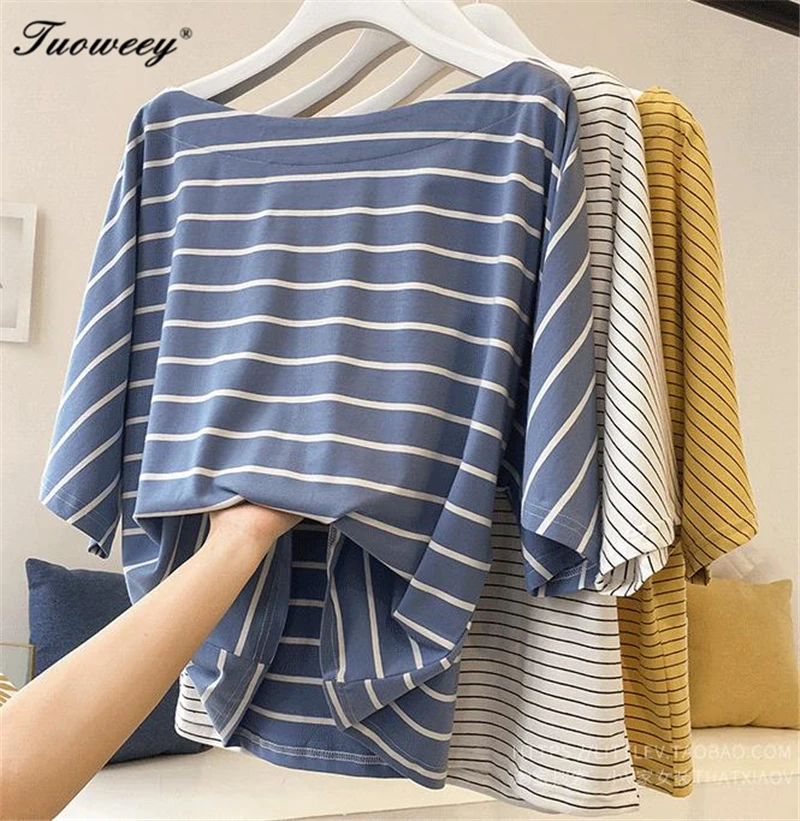 

2020 Summer Fashion Hit Color Striped Female Shirt Loose O-Neck Cute Casual shirt Girls Street Costume for Women blouses 4XL