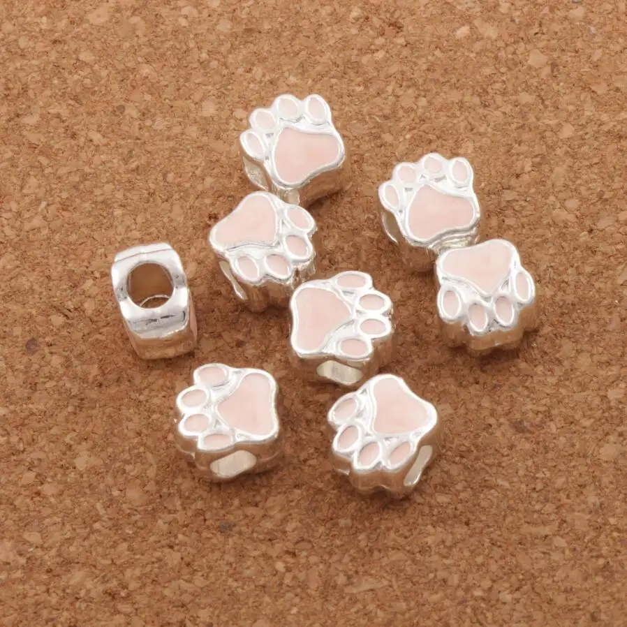 L1770 light pink Эмалевые шармы в виде медведей, собак, кошек, лап, бусины с большим отверстием 10 цветов L1770 10 шт. посеребренные бусины подходят для европейских браслетов - Цвет: L1770 light pink