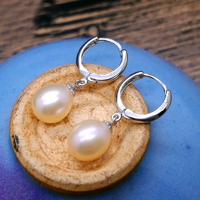 Женские серьги кольца из серебра 925 пробы с натуральным пресноводным