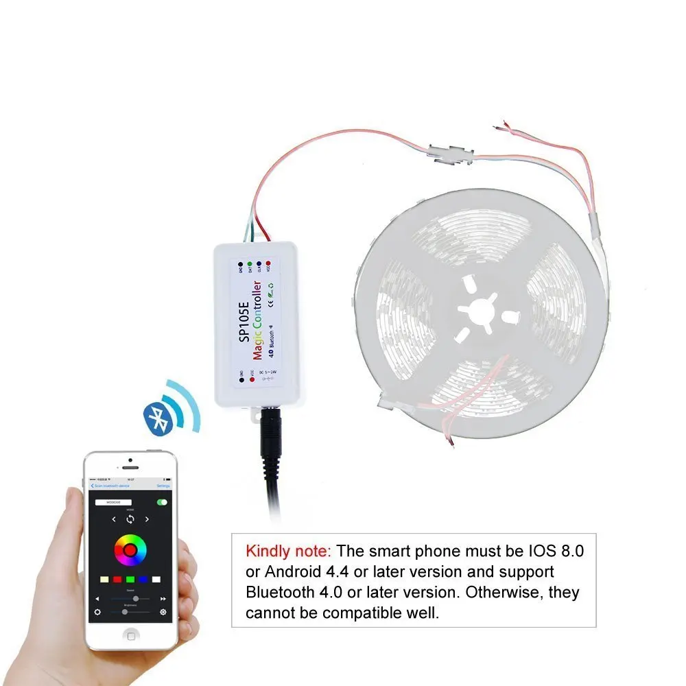 Цветная (RGB светодиодный Bluetooth волшебный регулятор настройки SP105E IOS Android APP WS2801 WS2811