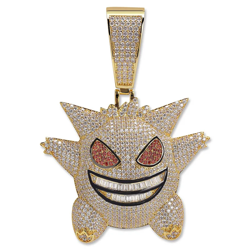 Супер большая подвеска Gengar Iced Out, мужское ожерелье с 12 мм кубинской цепочкой в стиле хип-хоп, персонализированные золотые серебряные подвески, ювелирные изделия - Окраска металла: P19030020-G