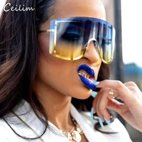 2021 new one piece oversized sunglasses women luxury brand designer big rimless gradient shades for lady clear blue sun glasses