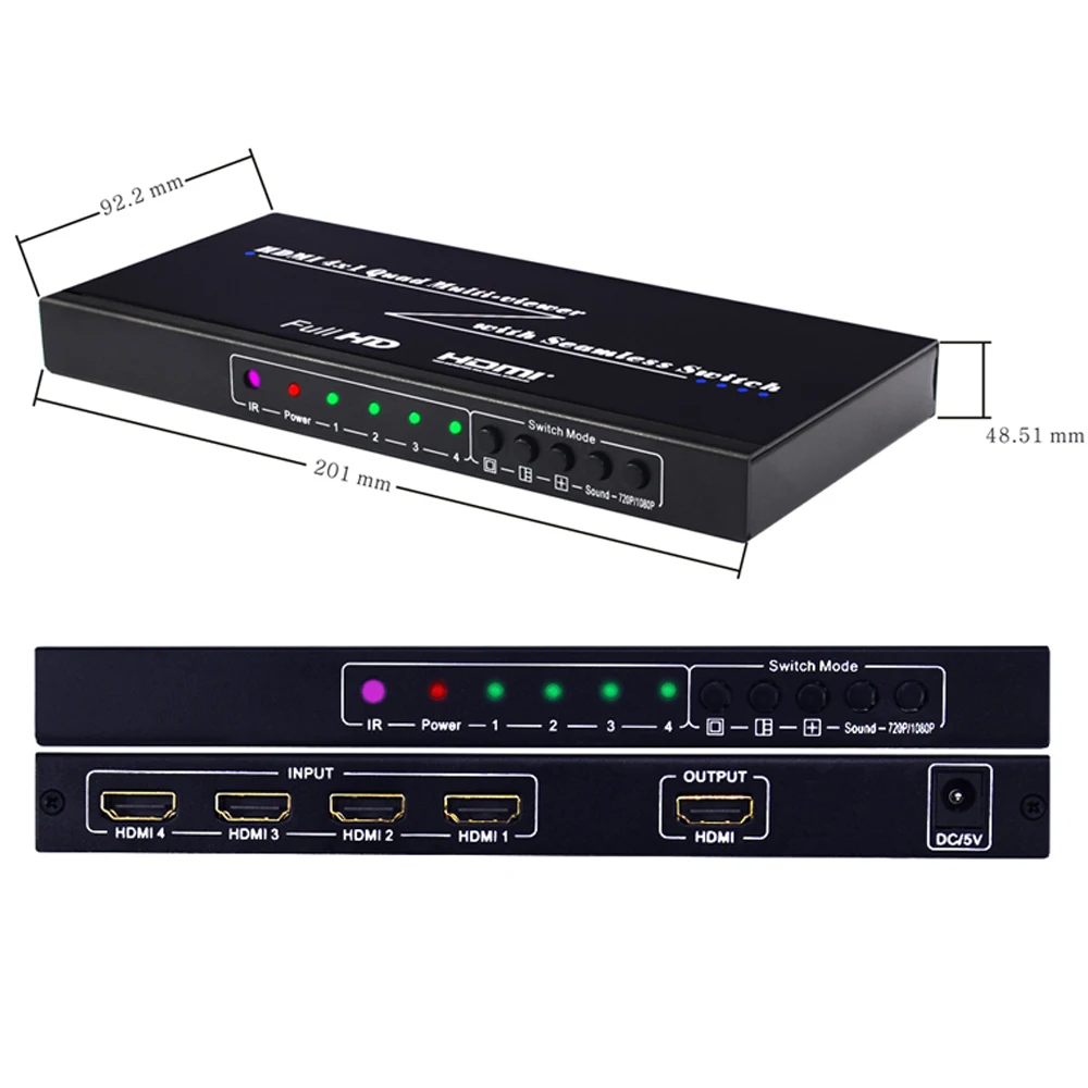 Quad Multi-Viewer 4x1 HDMI Switcher 4 Ports 1080P with Seamless IR Control Four-Way Image Splitter | Электроника